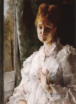  White Deco Art - Portrait of a Woman in White lady Belgian painter Alfred Stevens